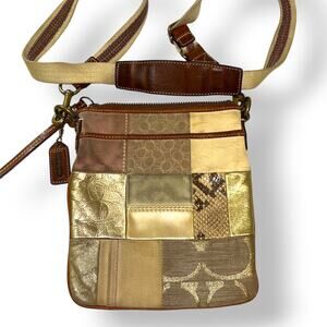 Coach No. B063-10006 Patchwork Style Crossbody Bag Purse Handbag Brown / Gold